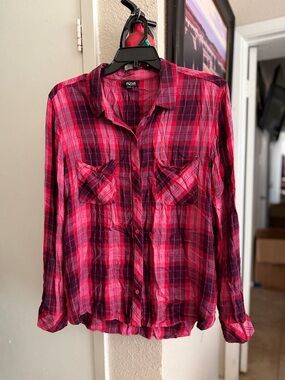 Roxy Hot Pink & Burgundy Plaid Shirt
